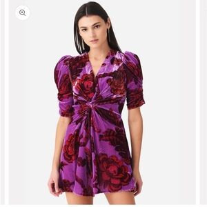 RHODE Leanna Dress Camellia Vine Crocus Pink Velvet Floral Print Mini X-Large‎
